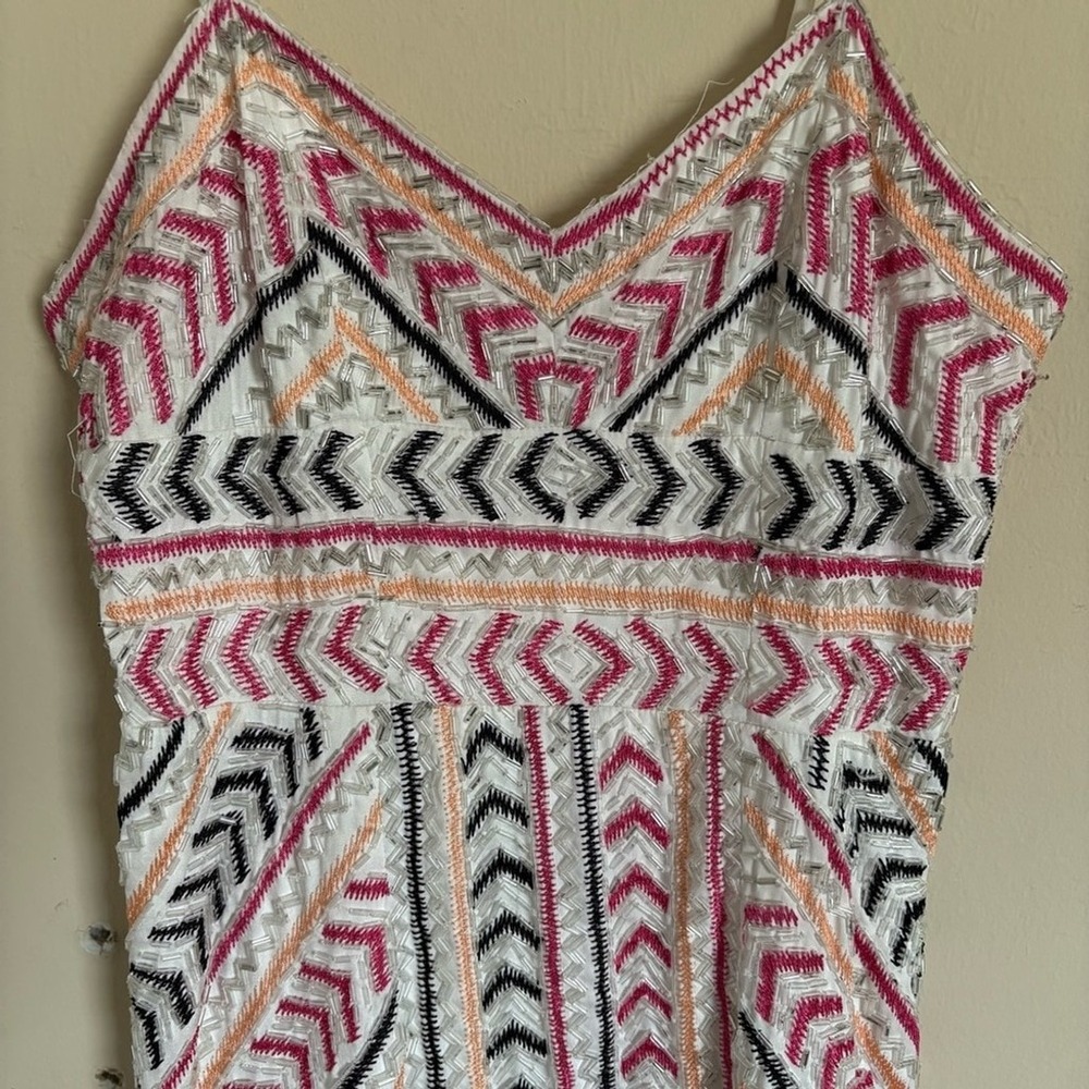 Parker Pink Silk Casey Beaded Zig Zag Chevron Mini Dress XS Anthropologie - Picture 12 of 15